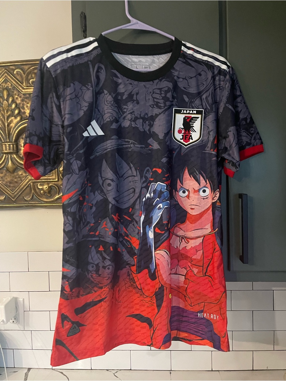adidas Japan JFA Graphic Soccer Jersey - Black & Red Size L.